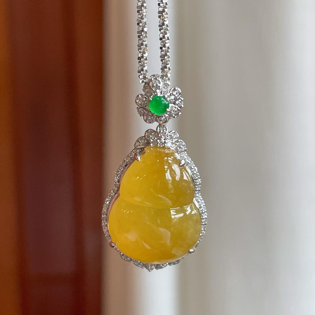 18k真金真钻镶冰种黄翡葫芦（yc248483）