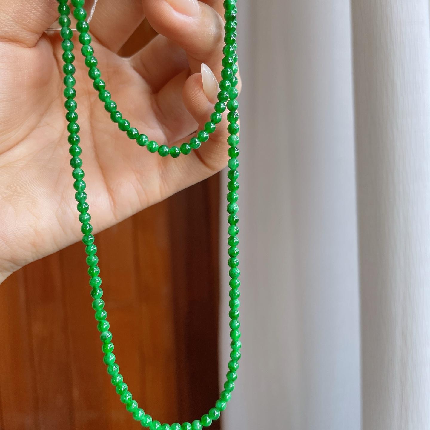 糯冰满绿小米珠翡翠珠串项链（yc239287）