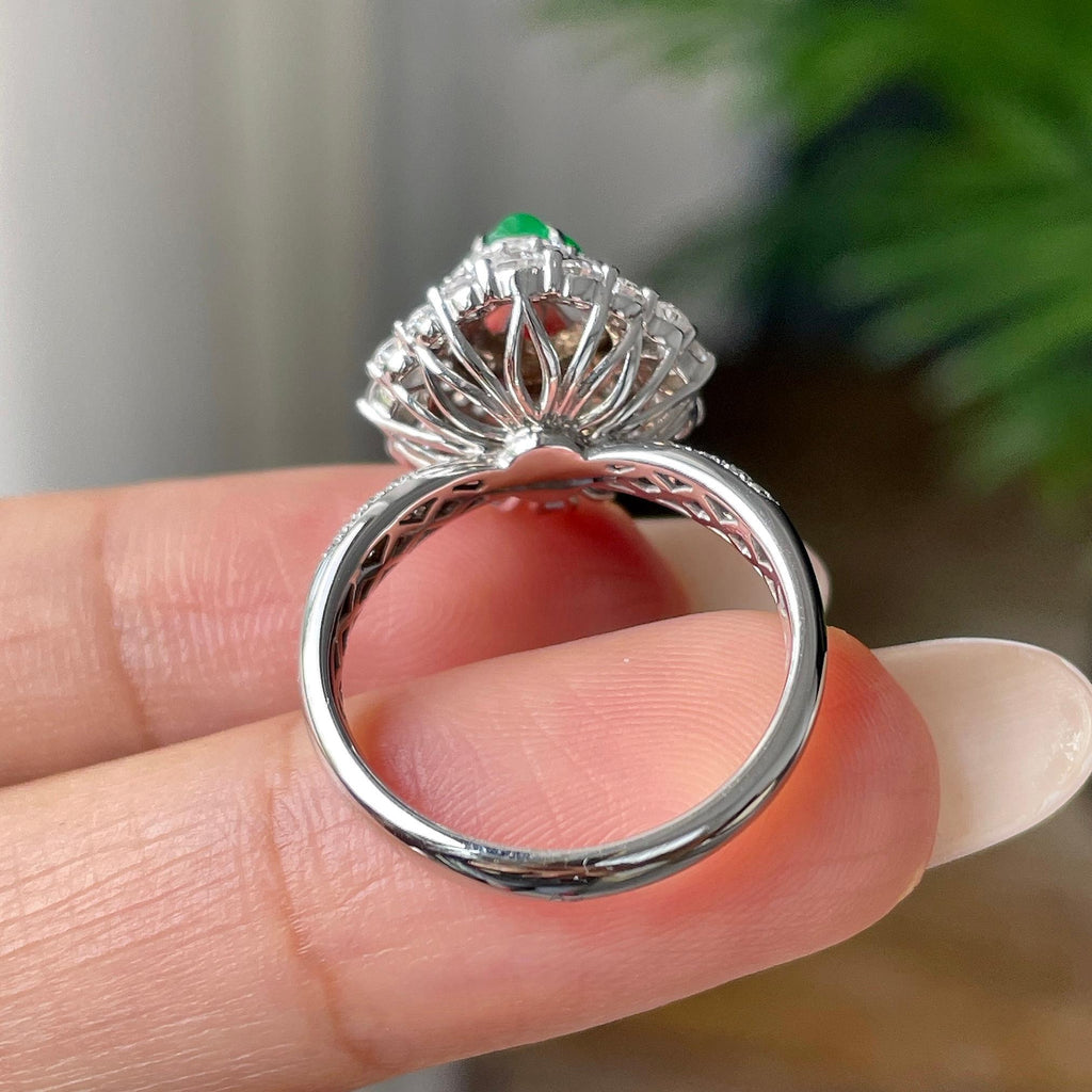 18k金钻镶冰种满绿葫芦戒指      天然缅甸A货翡翠（yc409679）