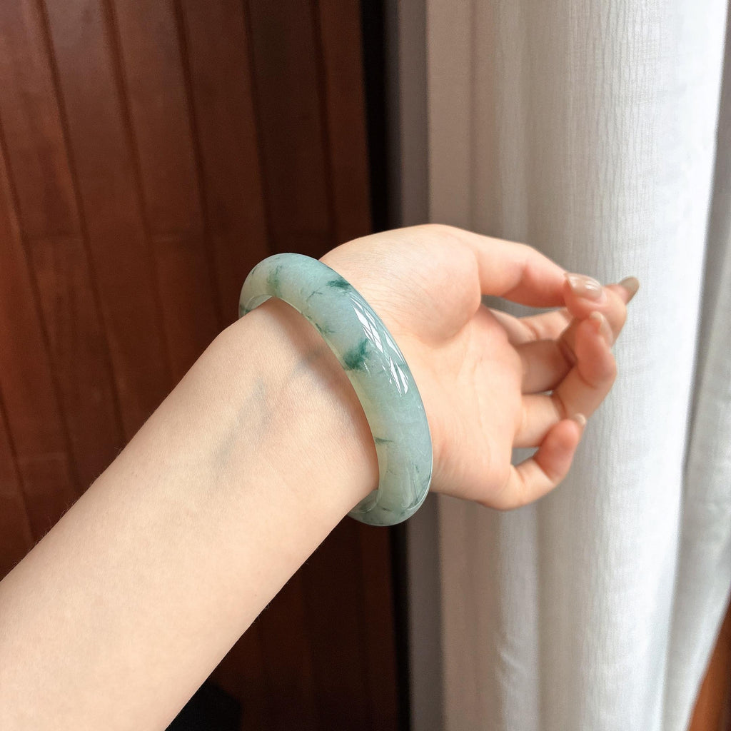 细糯种飘花正圈平安镯 57圈 天然缅甸A货翡翠（yc463307）