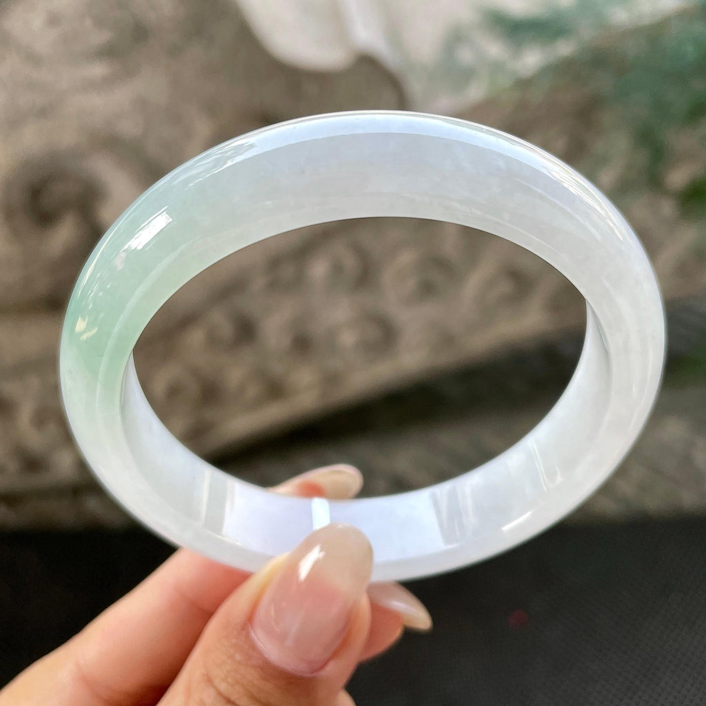 大圈口   细糯种飘绿花正圈平安镯59圈    天然缅甸A货翡翠（yc348225）