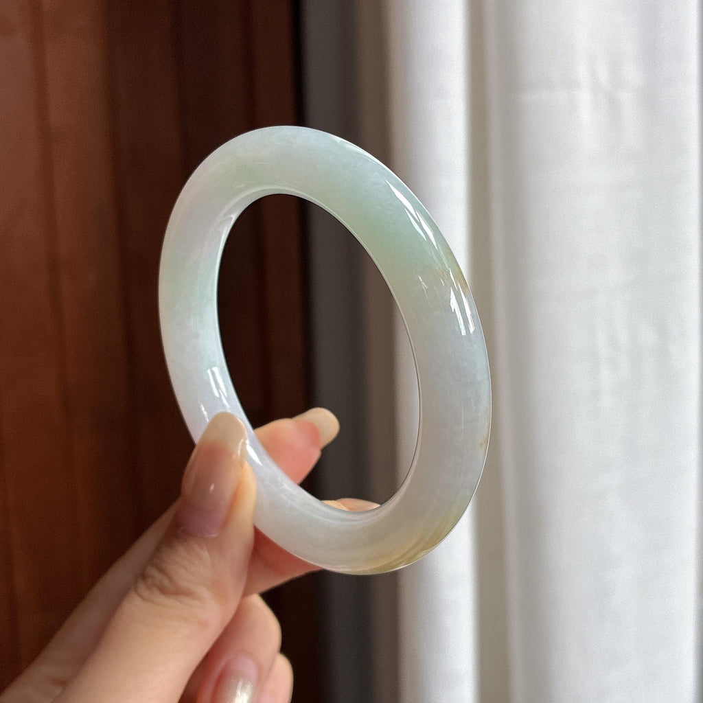 细糯种黄翡圆条手镯 54圈 天然缅甸A货翡翠（yc467858）