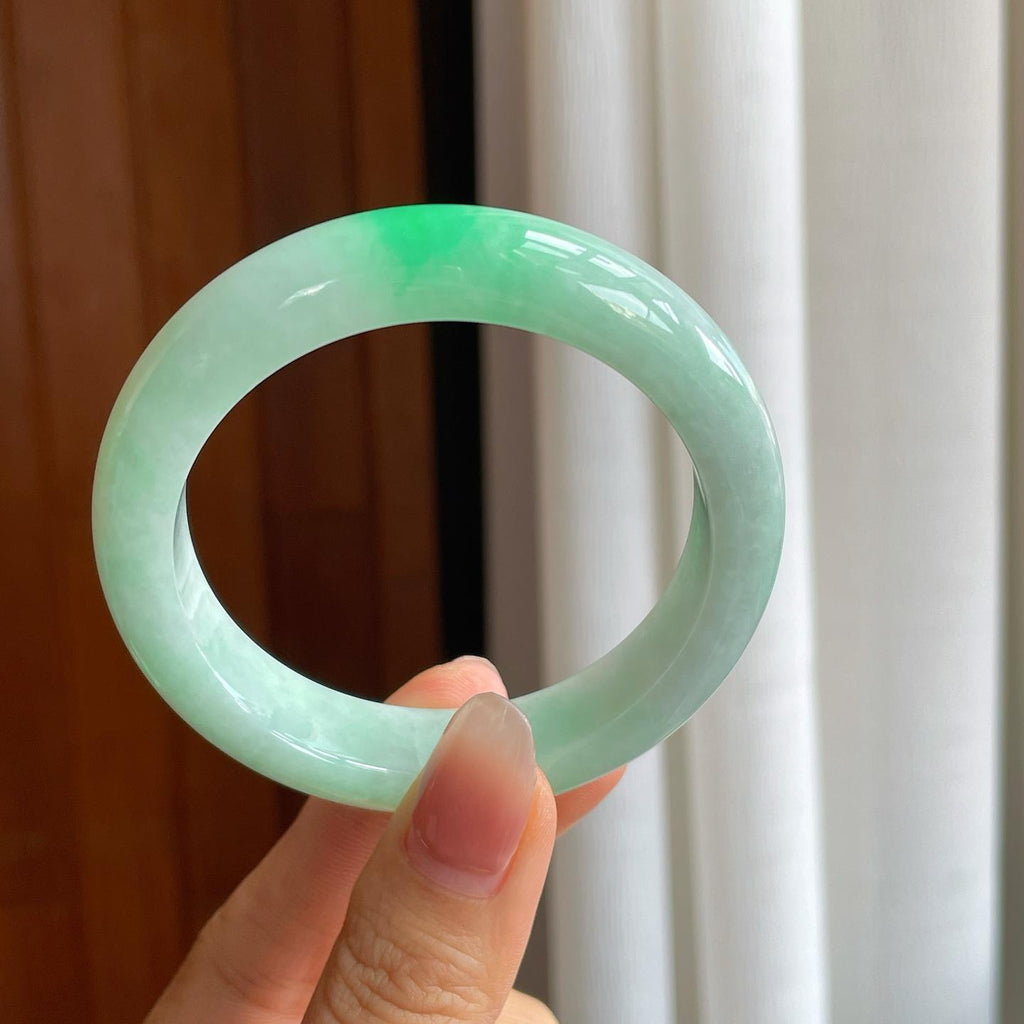 糯冰白底青翡翠平安镯（54mm）（yc318628）