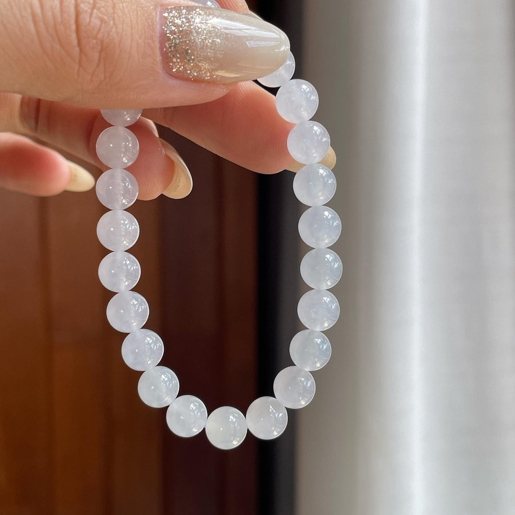 糯冰白月光珠串手串 天然缅甸A货翡翠（yc485520）