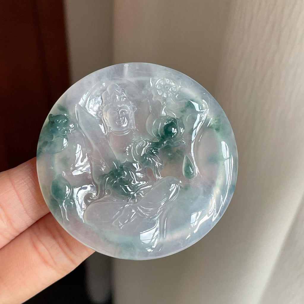 糯冰飘花翡翠观音圆牌（yc293387）