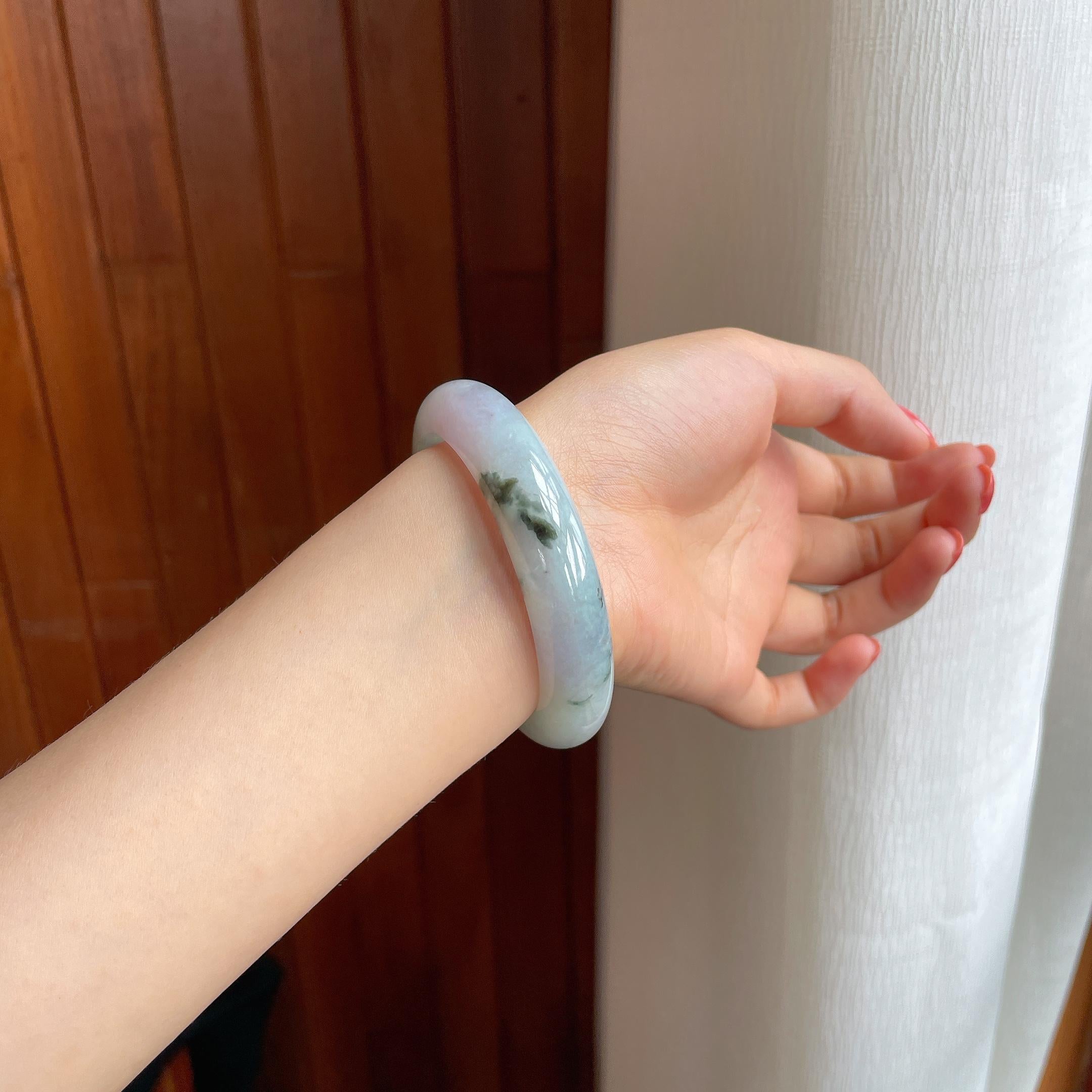 糯冰春带彩特色翡翠平安镯（56mm)（yc417332）
