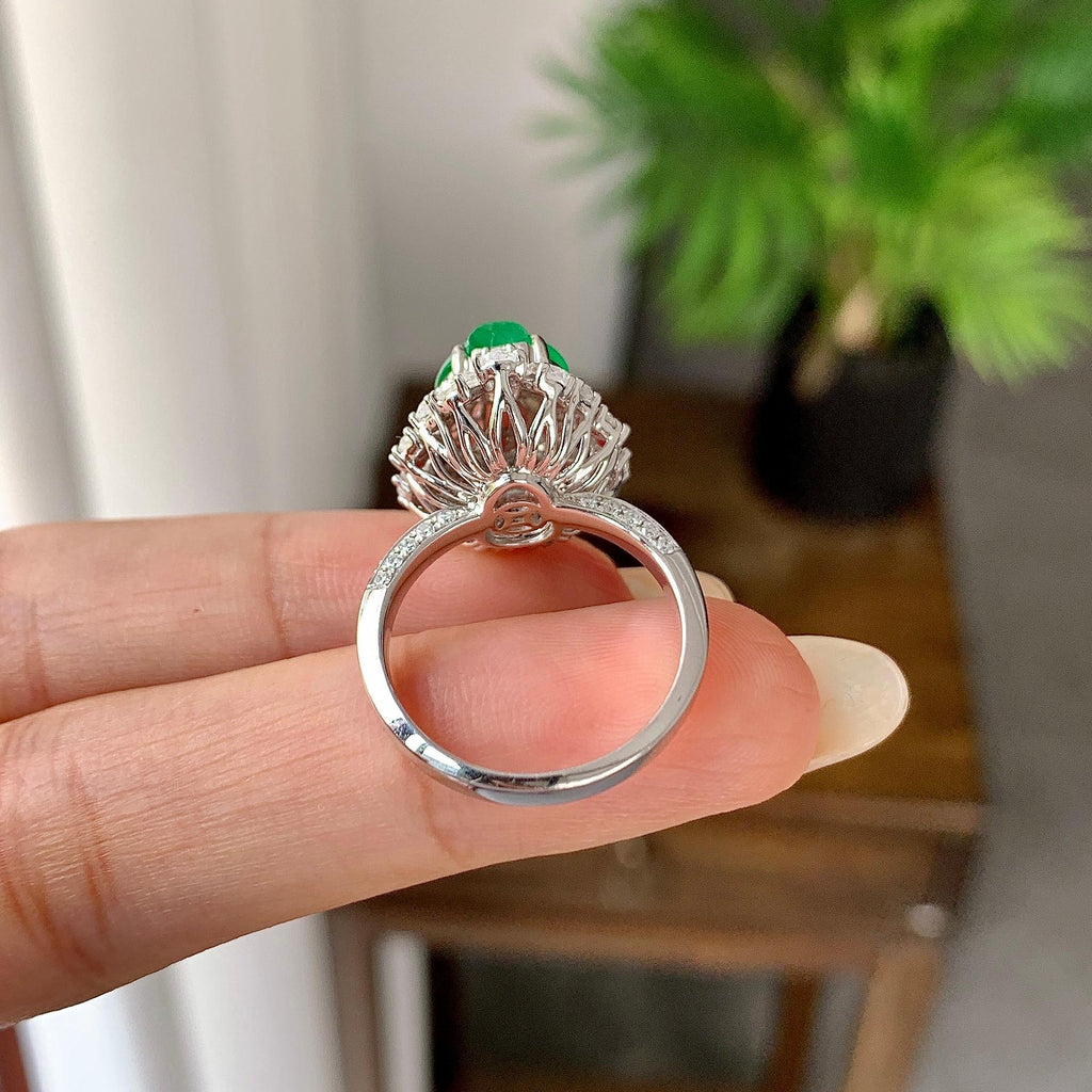 18k金钻镶冰种满绿葫芦戒指（yc255613）