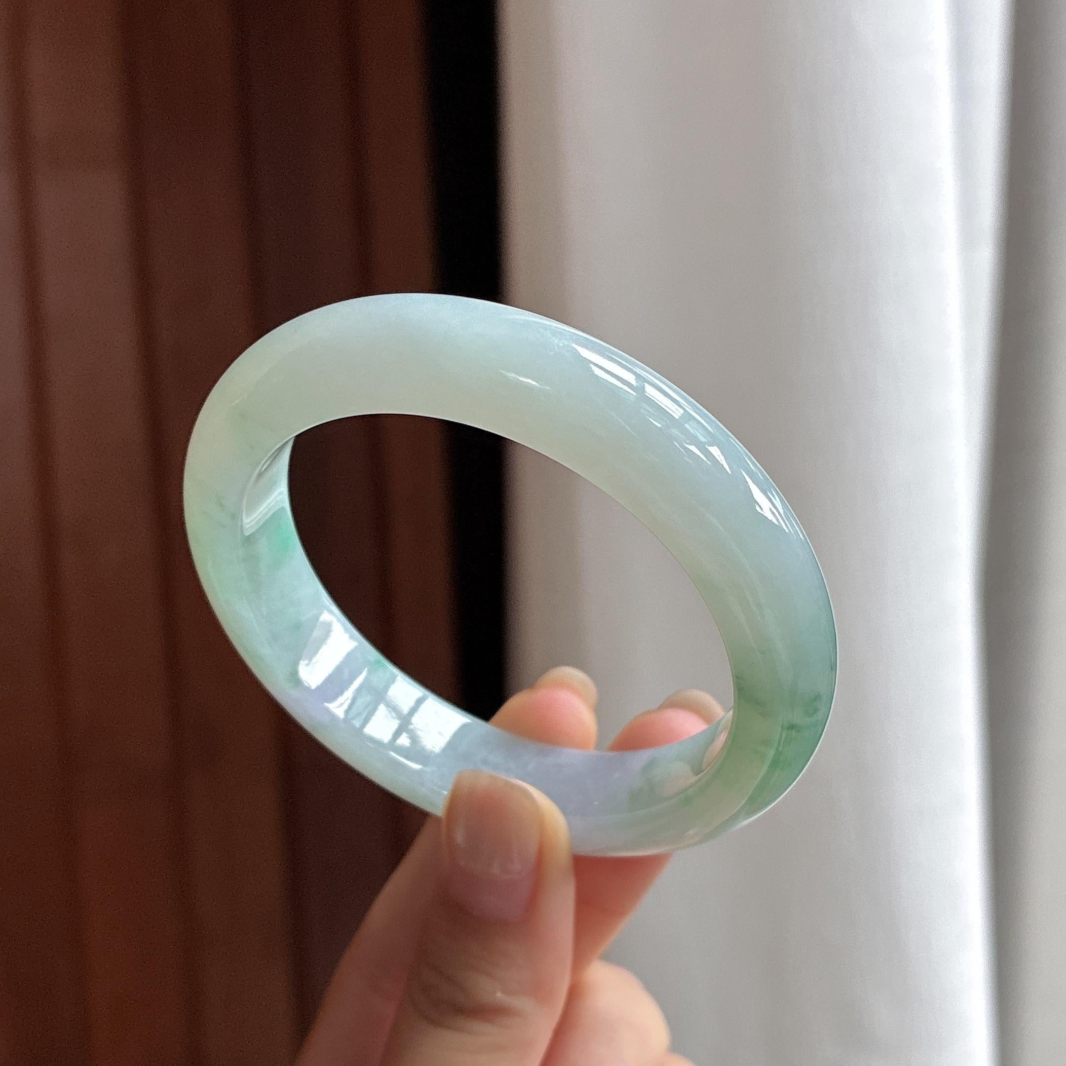 糯冰飘花正圈平安镯 55圈 天然缅甸A货翡翠（yc483937）