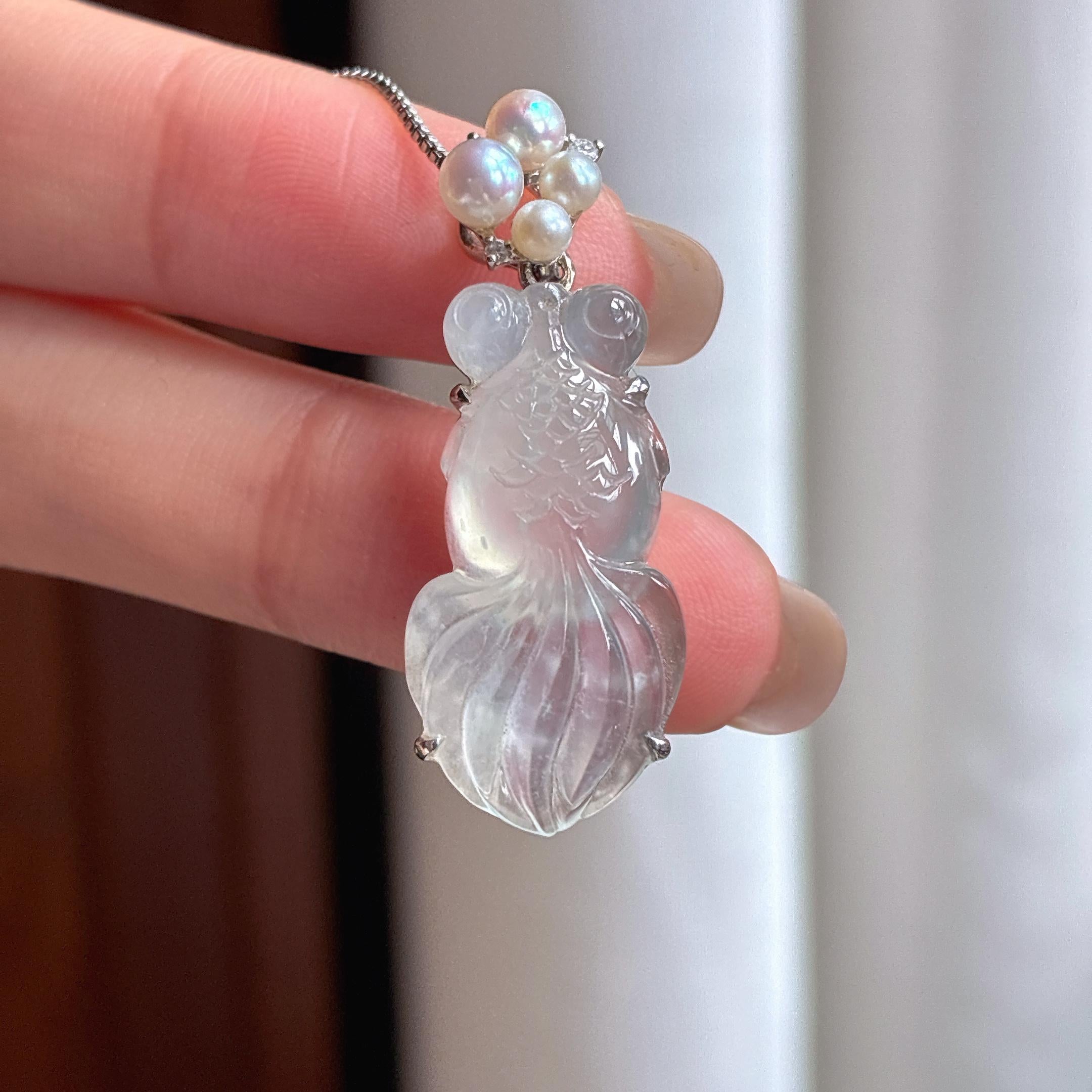 Vàng 18k đính ngọc băng chủng không màu như cá gặp nước, ngọc phỉ thúy tự nhiên Myanmar loại A (yc450431)
