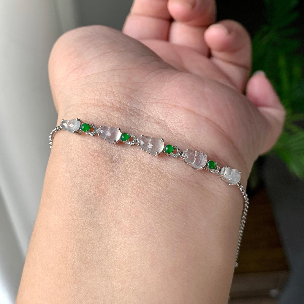 18K金钻镶糯冰种无色葫芦手链（yc215980）