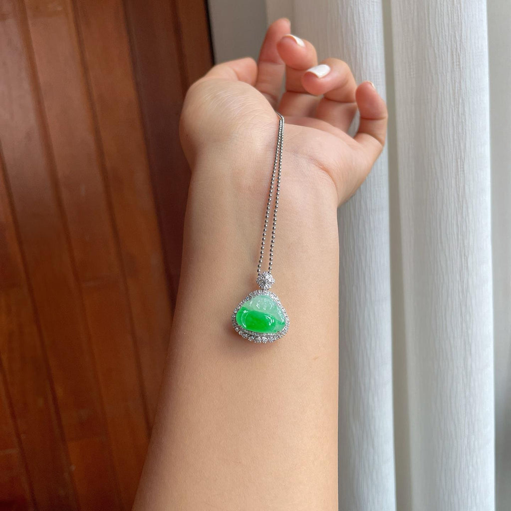 18k金钻镶糯冰带色翡翠佛公（yc255716）