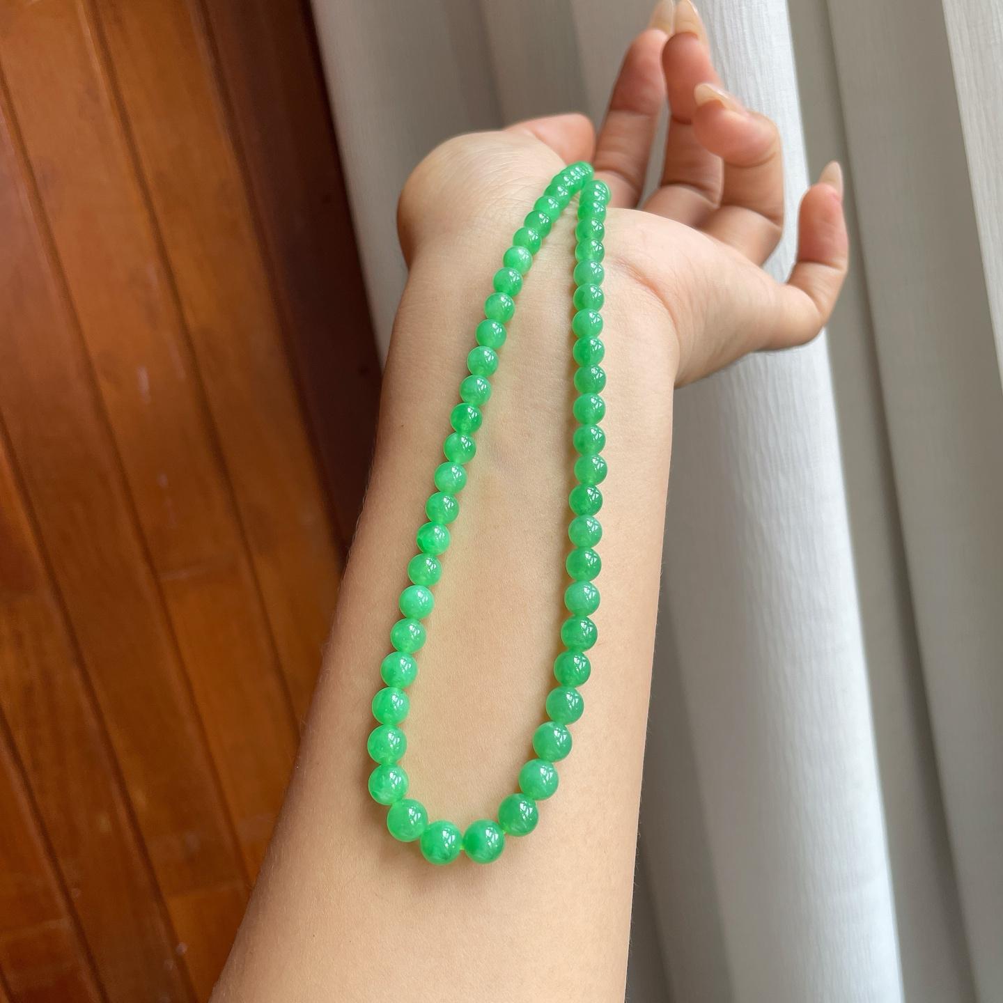 糯冰果绿满绿翡翠珠串项链（yc247170）