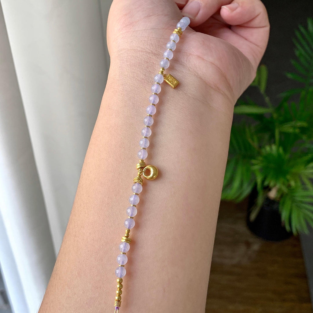 18K金镶糯冰种淡紫罗兰小米珠手链（yc232460）