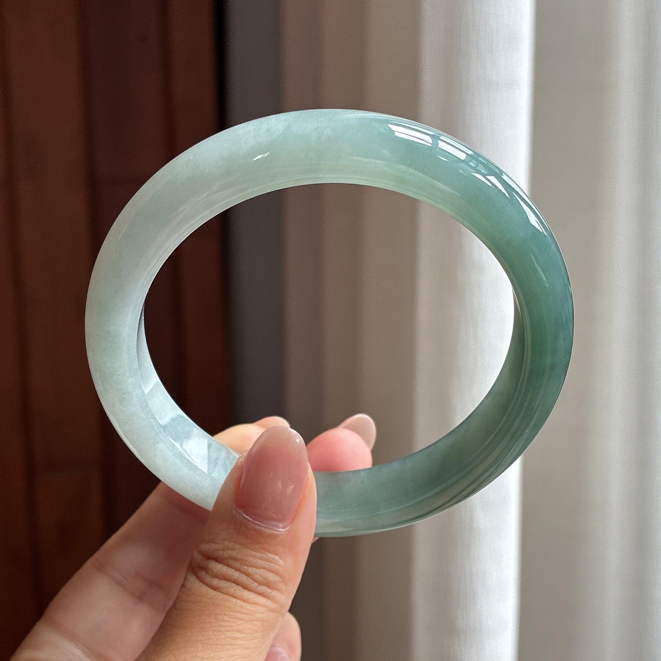 大圈口 糯冰半山水正圈平安镯 60圈 天然缅甸Ａ货翡翠（yc502536）