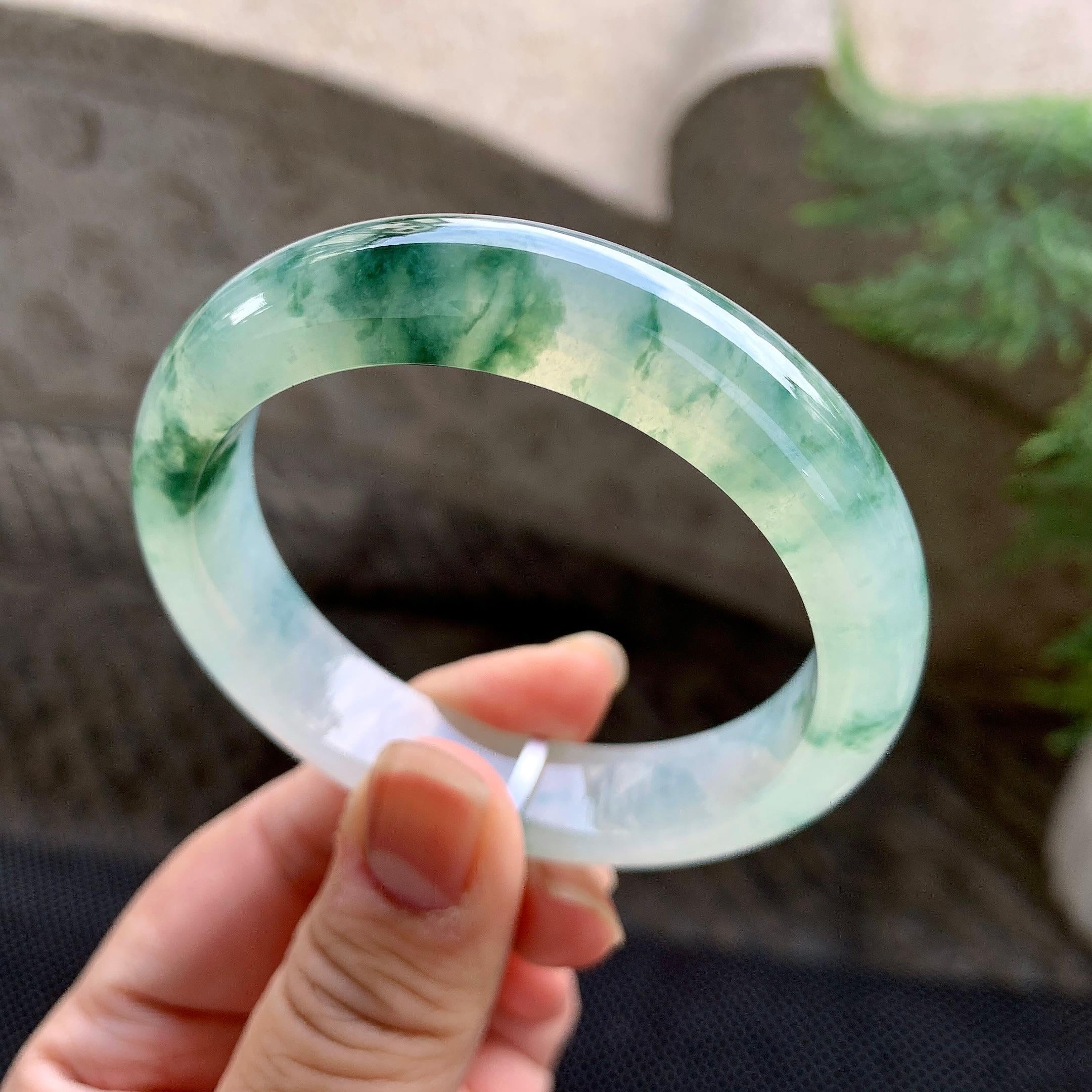 糯冰种飘花平安镯（54.8mm）（yc255595）