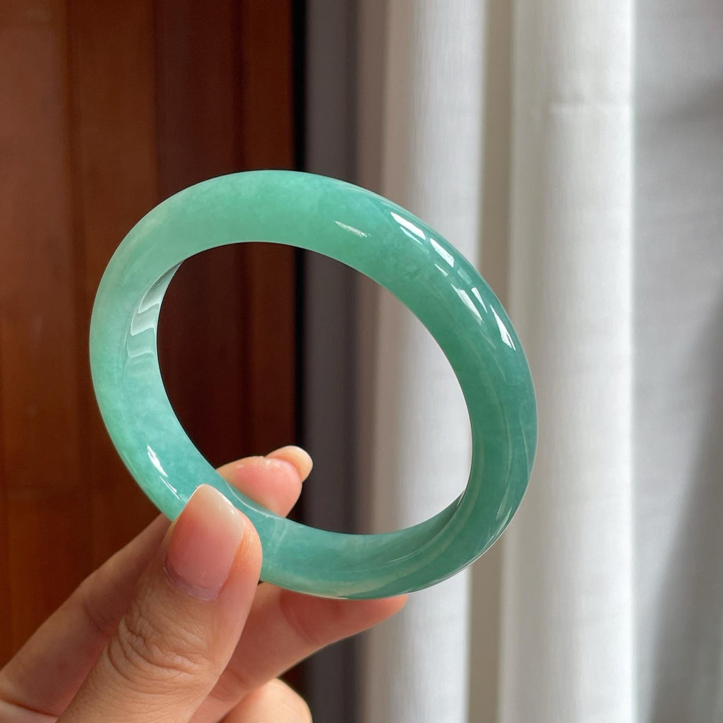 糯冰满圈蓝绿底翡翠平安镯（58mm）（yc407620）