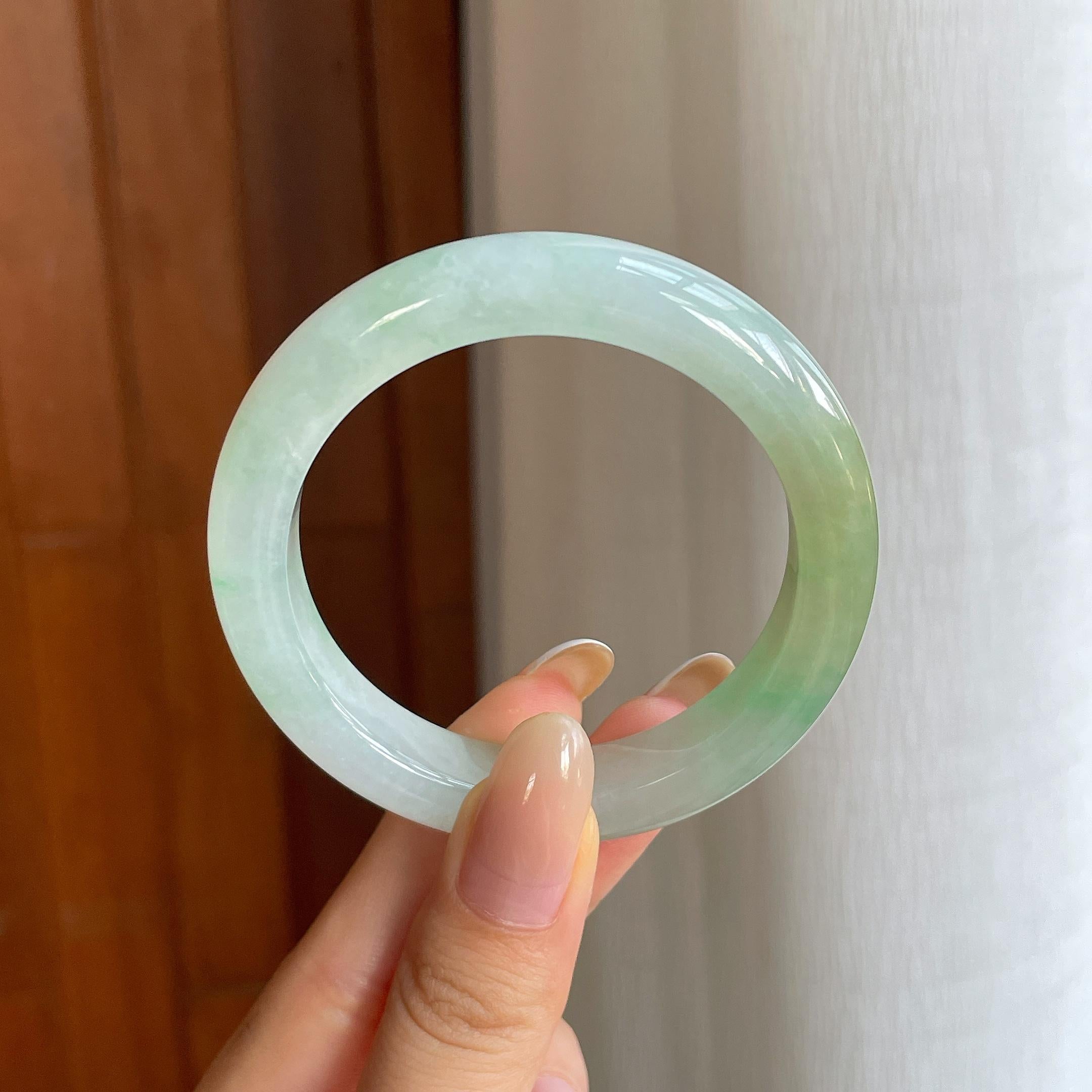 糯冰黄加绿翡翠平安镯（52mm)（yc424256）