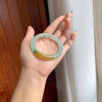 冰种黄翡飘花翡翠圆条手镯（51.5mm）（yc240467）