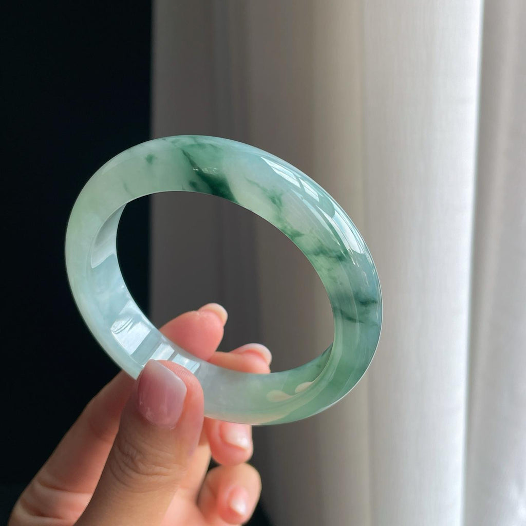 冰种飘花翡翠平安镯（57.3mm）（yc380334）