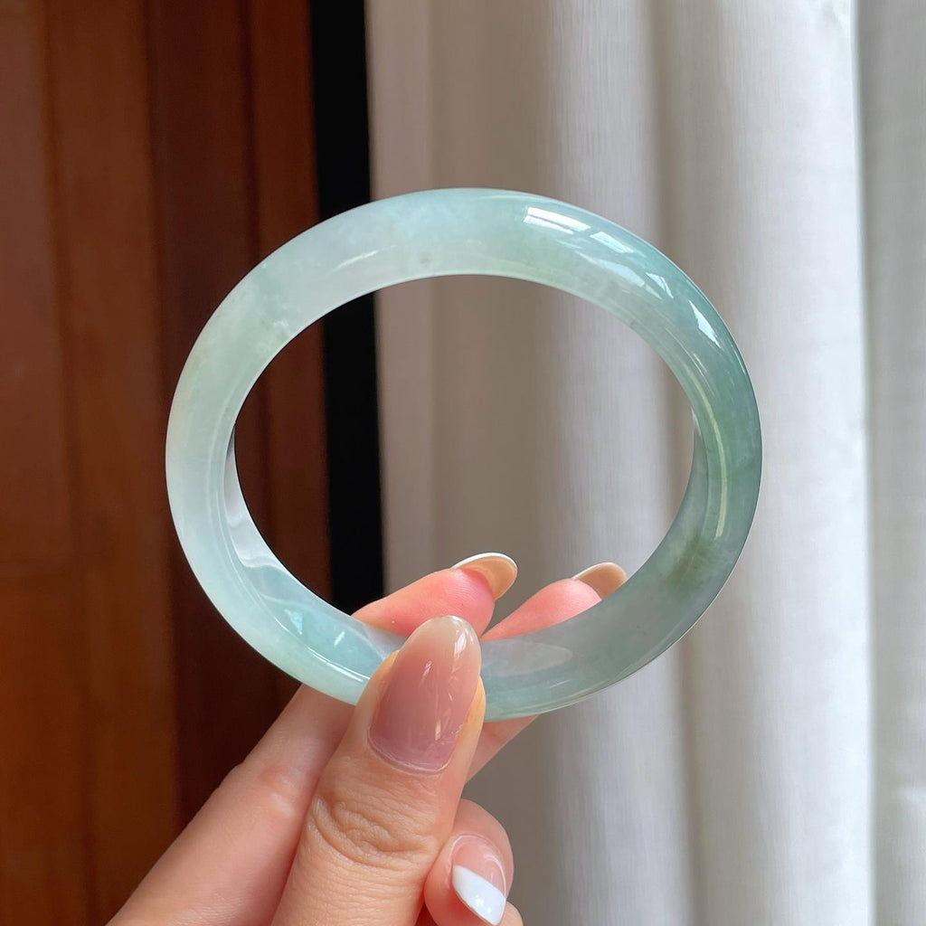 冰种飘花翡翠平安镯（59mm)（yc381394）