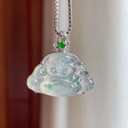 18k金镶冰种飘花翡翠佛公（yc247658）