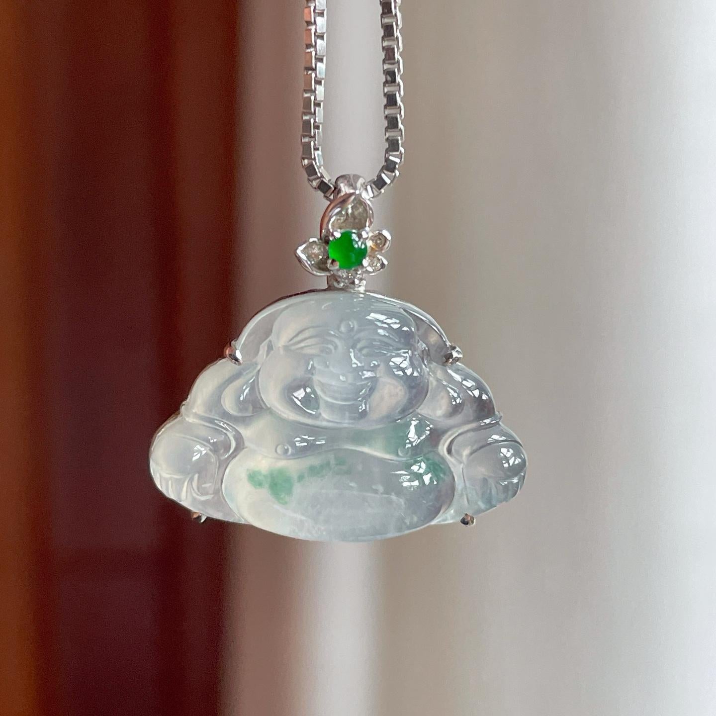 18k金镶冰种飘花翡翠佛公（yc247658）