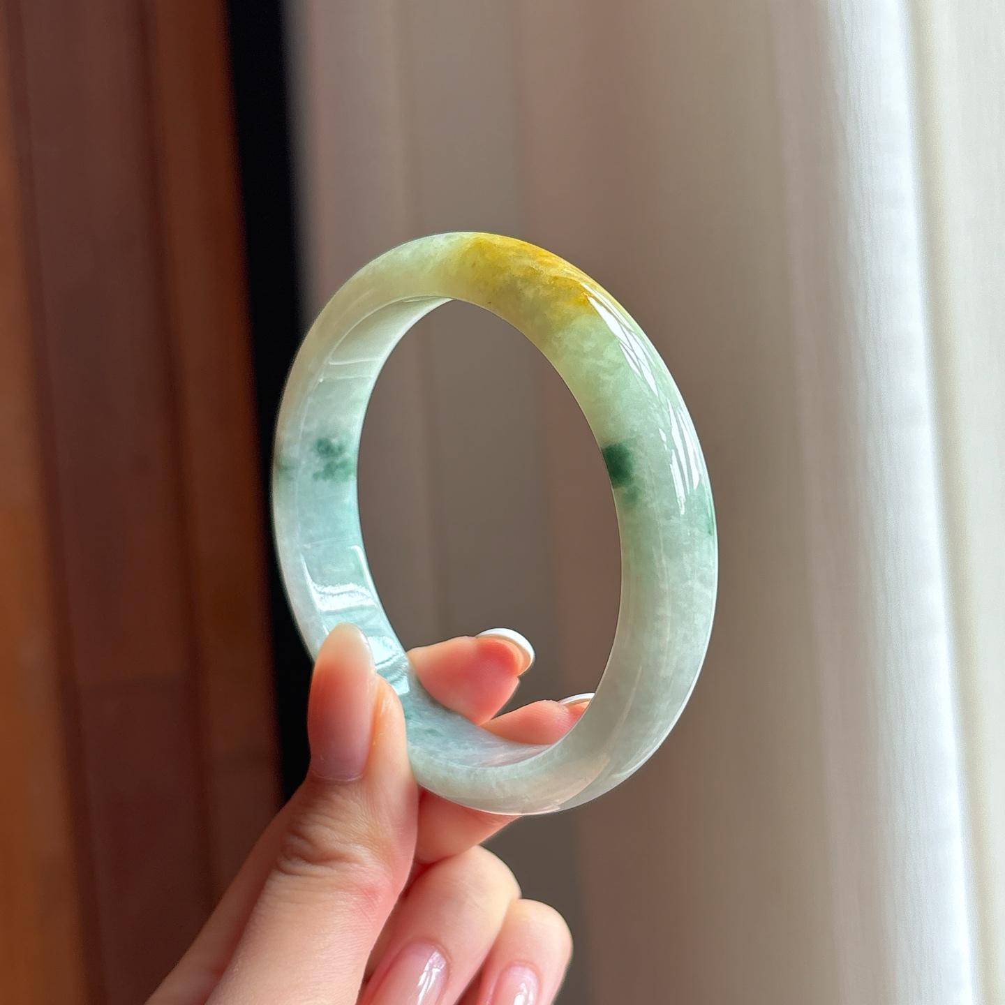 糯冰飘花翡翠平安镯（59.6mm)（yc396374）