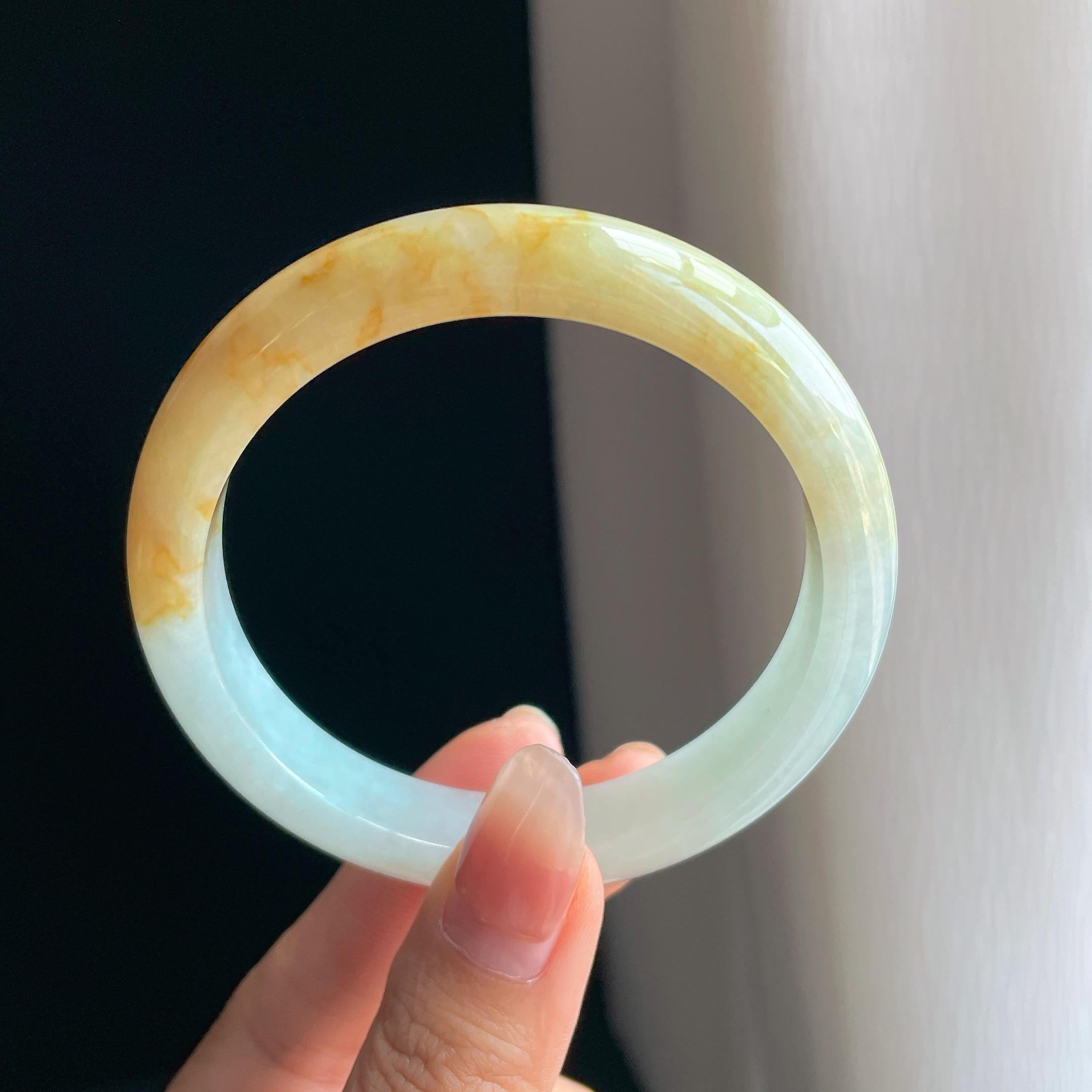糯冰黄翡翡翠平安镯（58.5mm)（yc334677）