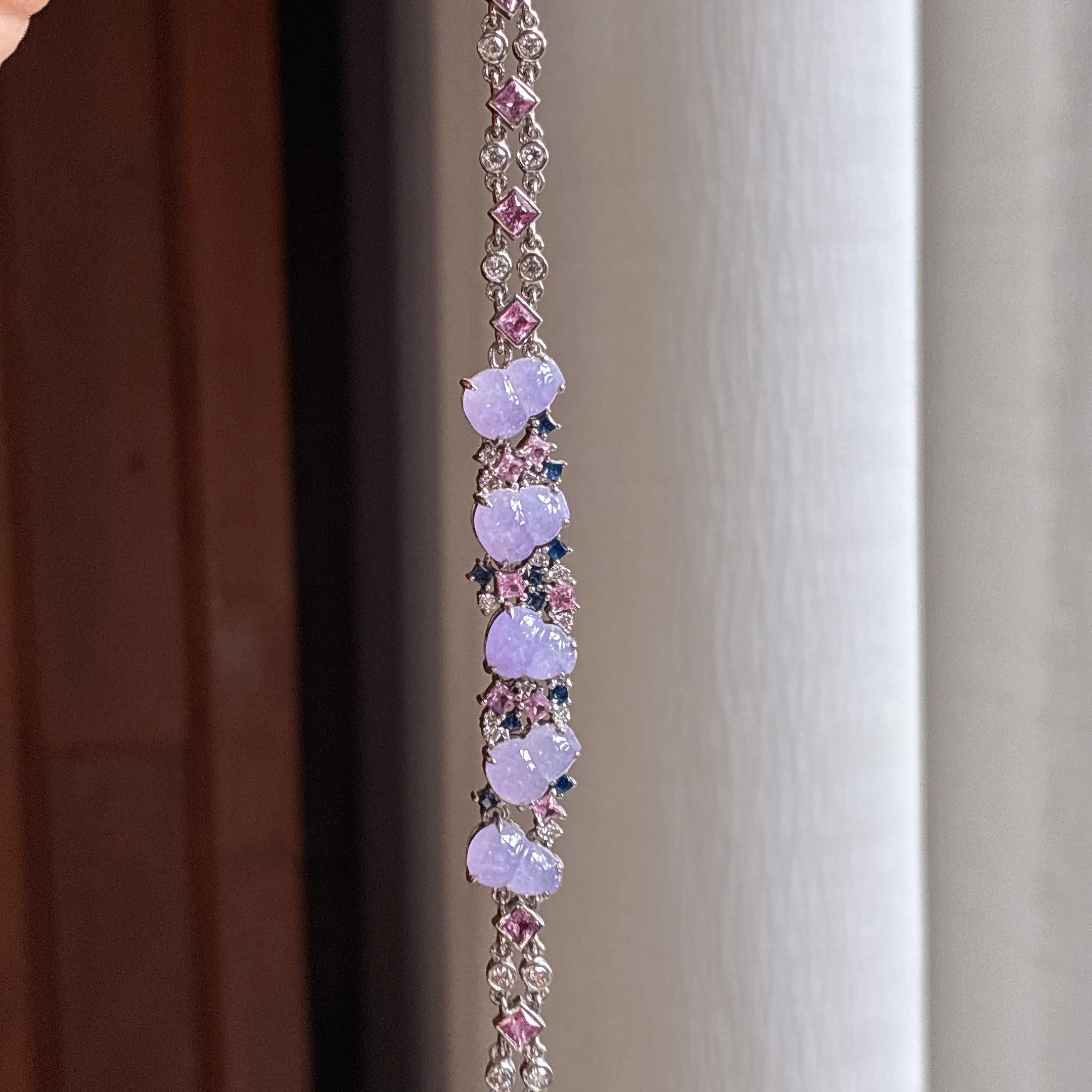 Vòng tay hồ lô tím lanh băng ngọc bích thiên nhiên Miến Điện loại A khảm vàng 18k (yc450398)