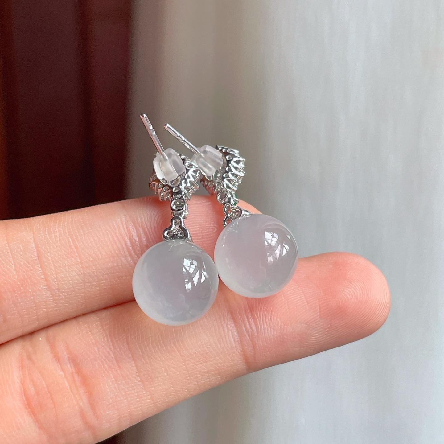 18k真金真钻镶冰种翡翠耳坠（yc248490）