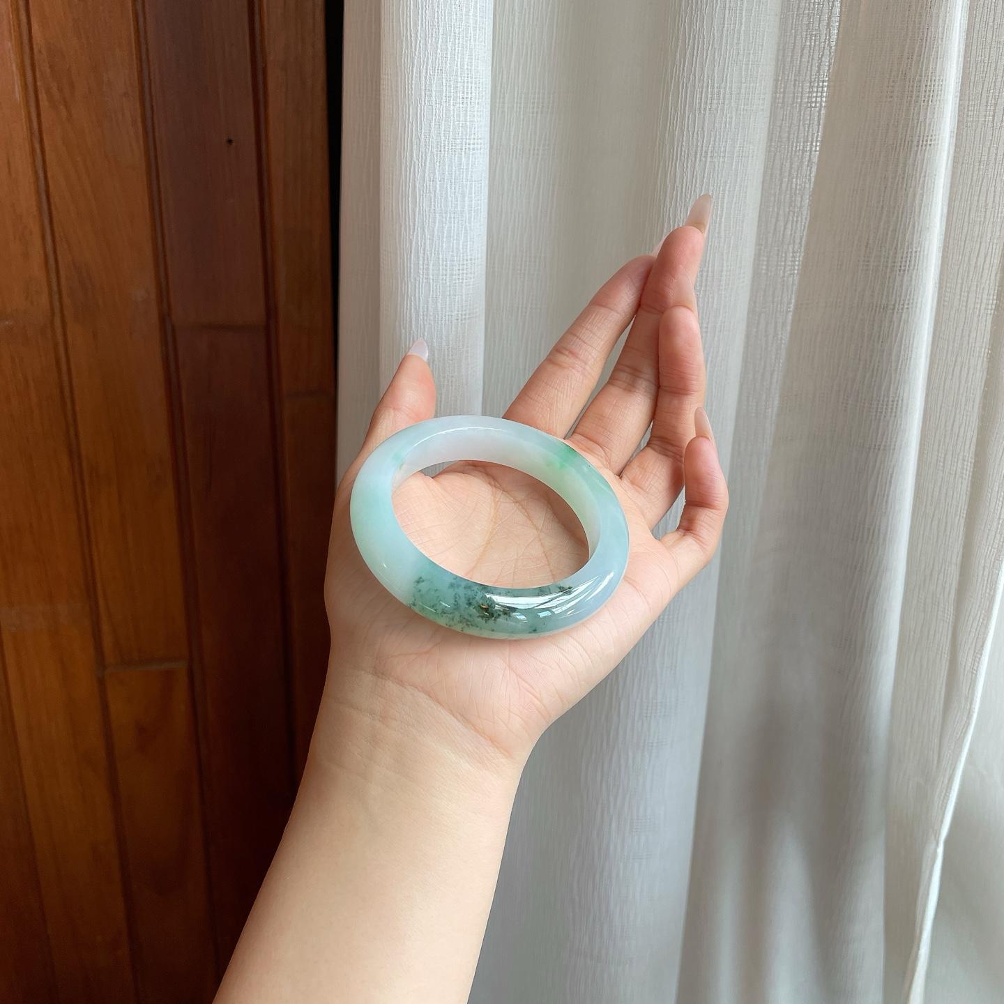 冰种飘花翡翠平安镯（55mm）（yc282500）