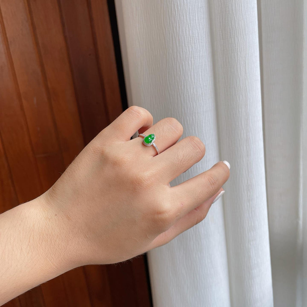 18k金镶糯冰满绿翡翠葫芦戒指（yc251036）