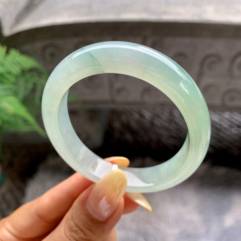 细糯种带底色正圈平安镯54.2圈 天然缅甸A货翡翠（yc481900）