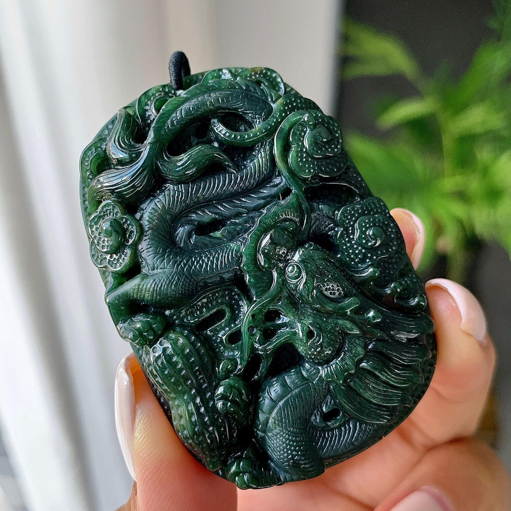 细糯种墨翠龙牌挂件（yc215127）