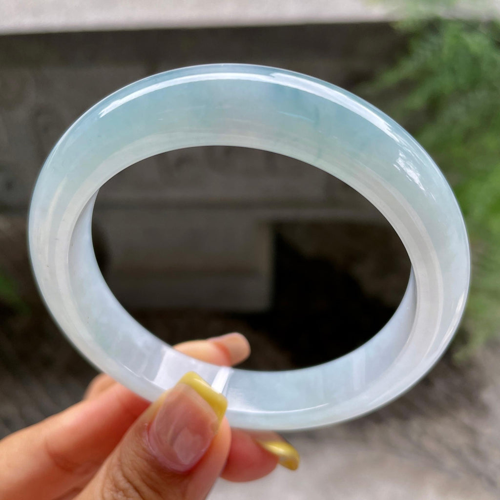 大圈口     细糯种蓝底正圈平安镯     天然缅甸A货翡翠（yc383105）