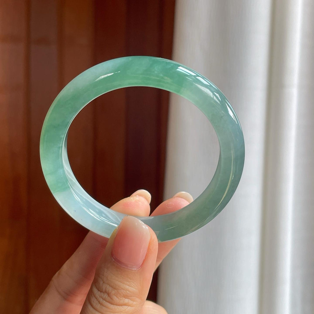 冰种湖水绿翡翠平安镯（52mm）（yc397212）