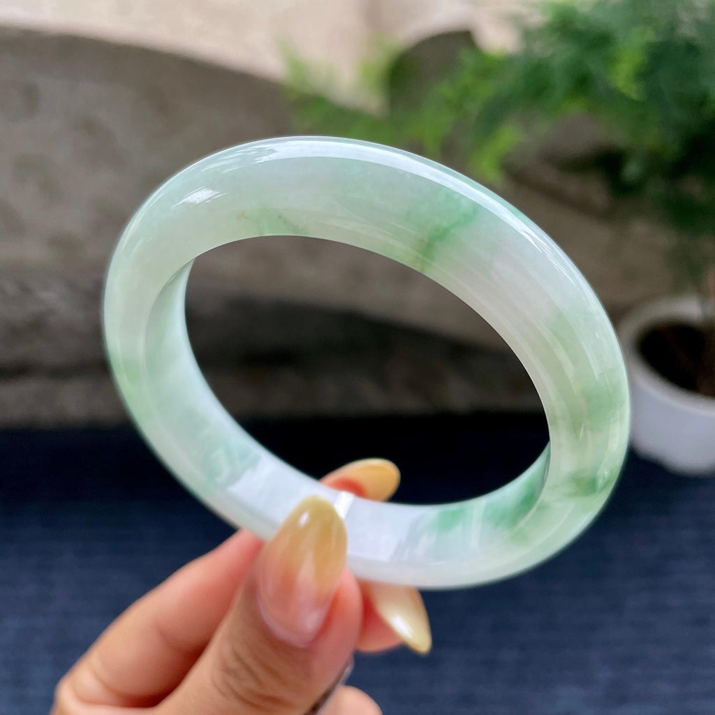 小圈口 细糯种飘花正圈平安镯53.8圈 天然缅甸A货翡翠（yc489145）