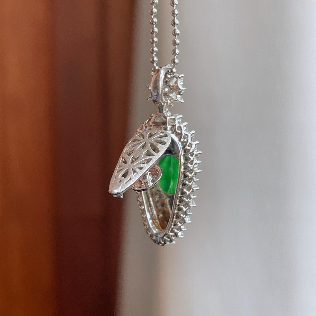 18k金钻镶冰种满绿翡翠叶子（yc267497）