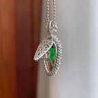 18k金钻镶冰种满绿翡翠叶子（yc267497）