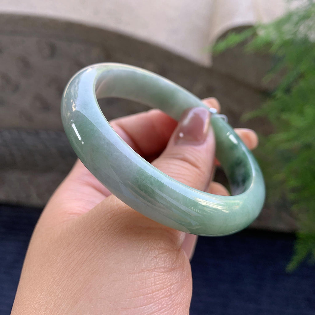 糯种飘蓝花正圈平安镯 56.7圈口 天然缅甸A货翡翠（yc347579）