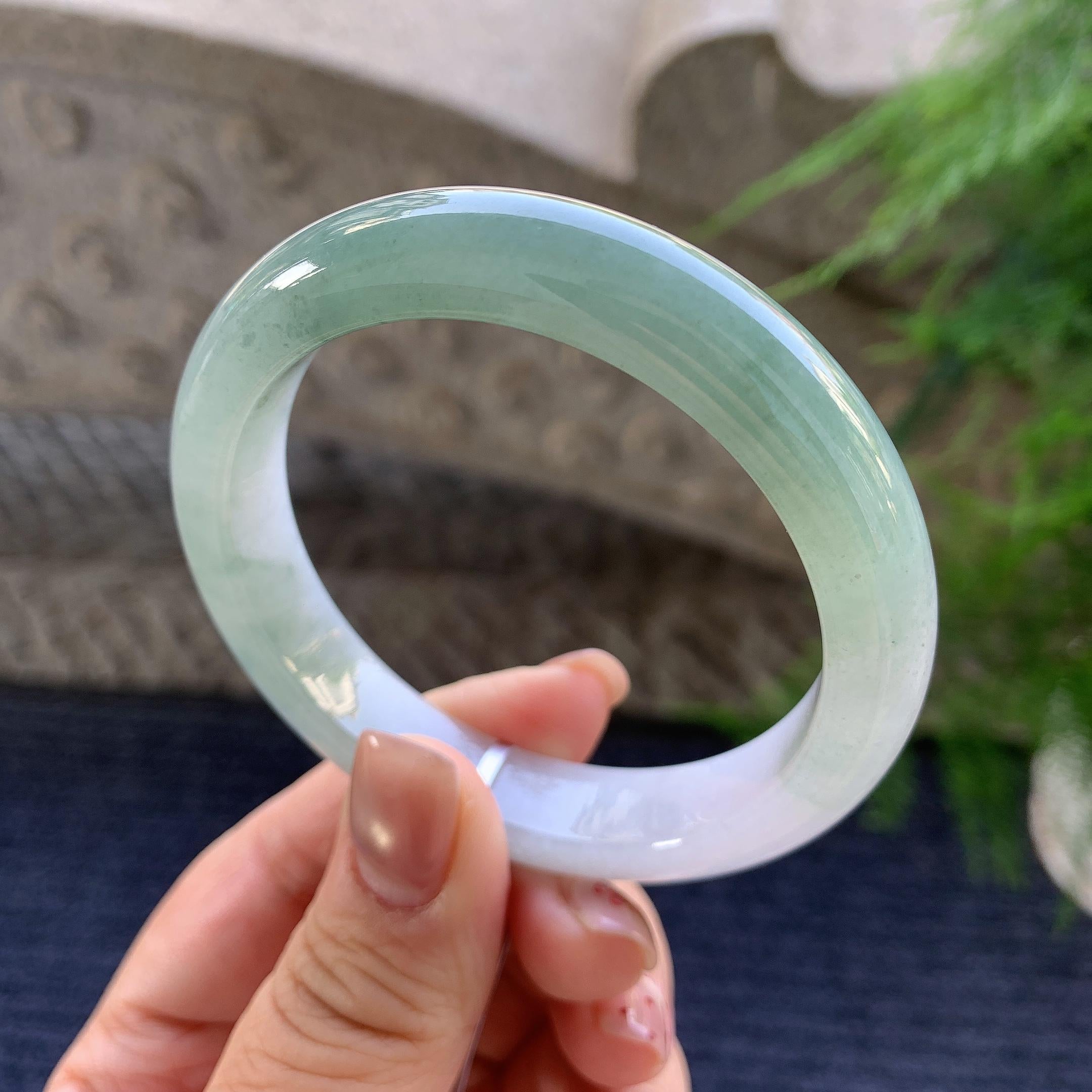 细糯种油青半山水正圈平安镯 55圈口 天然缅甸A货翡翠（yc347583）