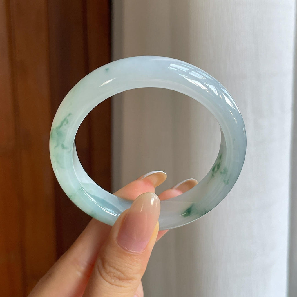 糯冰飘花翡翠平安镯（53mm)（yc424262）