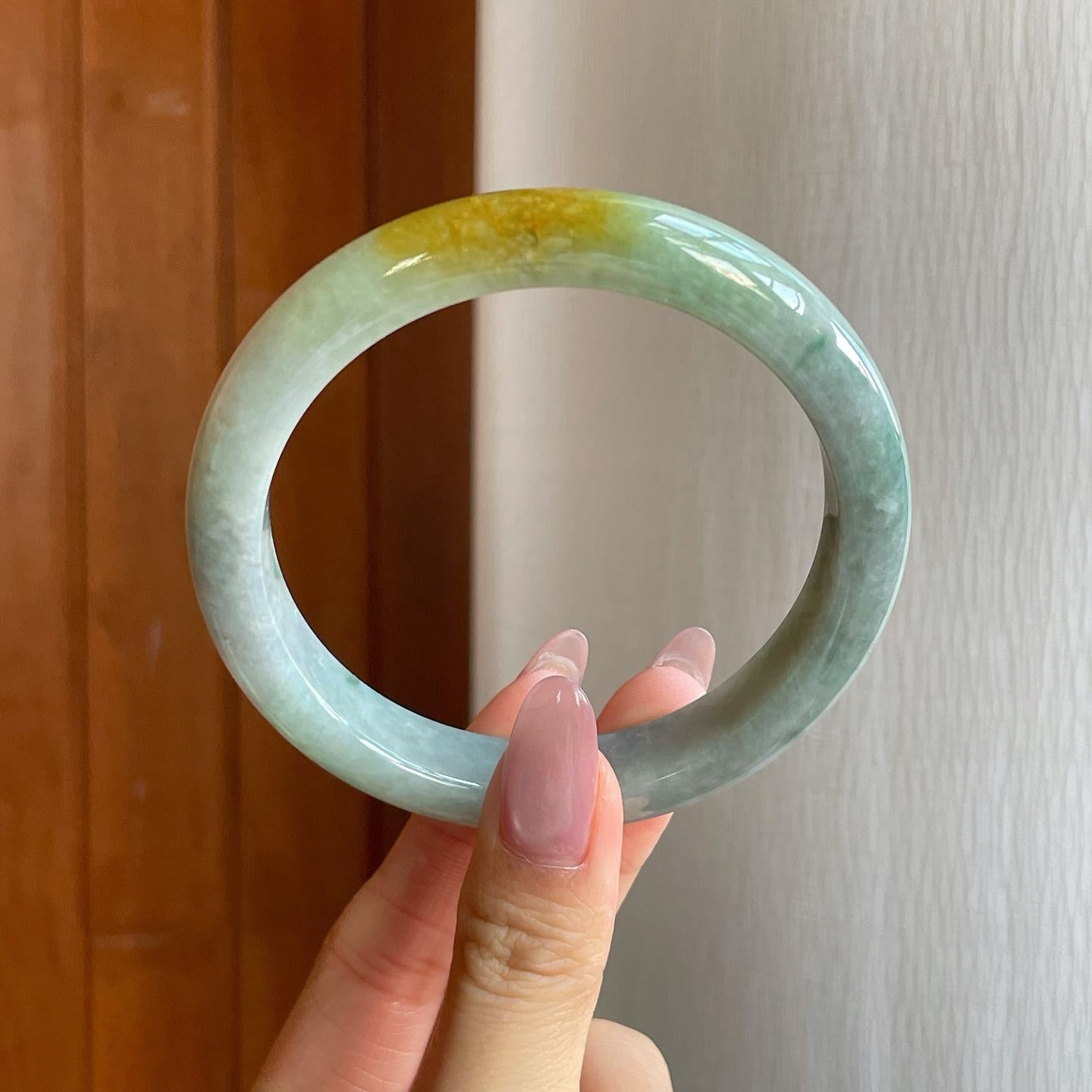 细糯冰飘花翡翠特色平安镯（64mm）（yc286506）