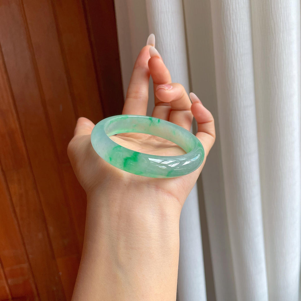 冰种飘绿花翡翠翡翠平安镯（54.5mm）（yc310325）