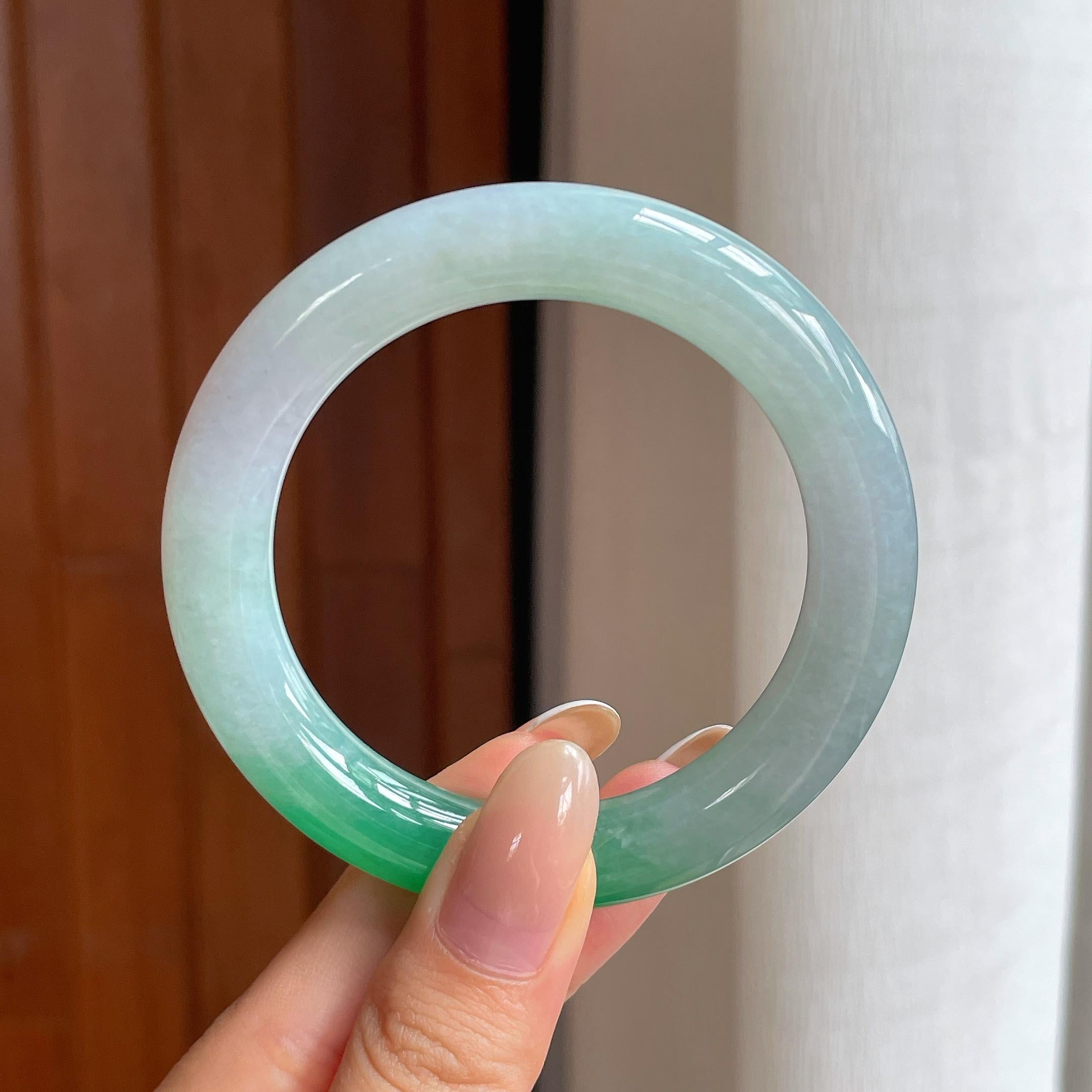 糯冰白底青翡翠圆条手镯（52.4mm)（yc419679）