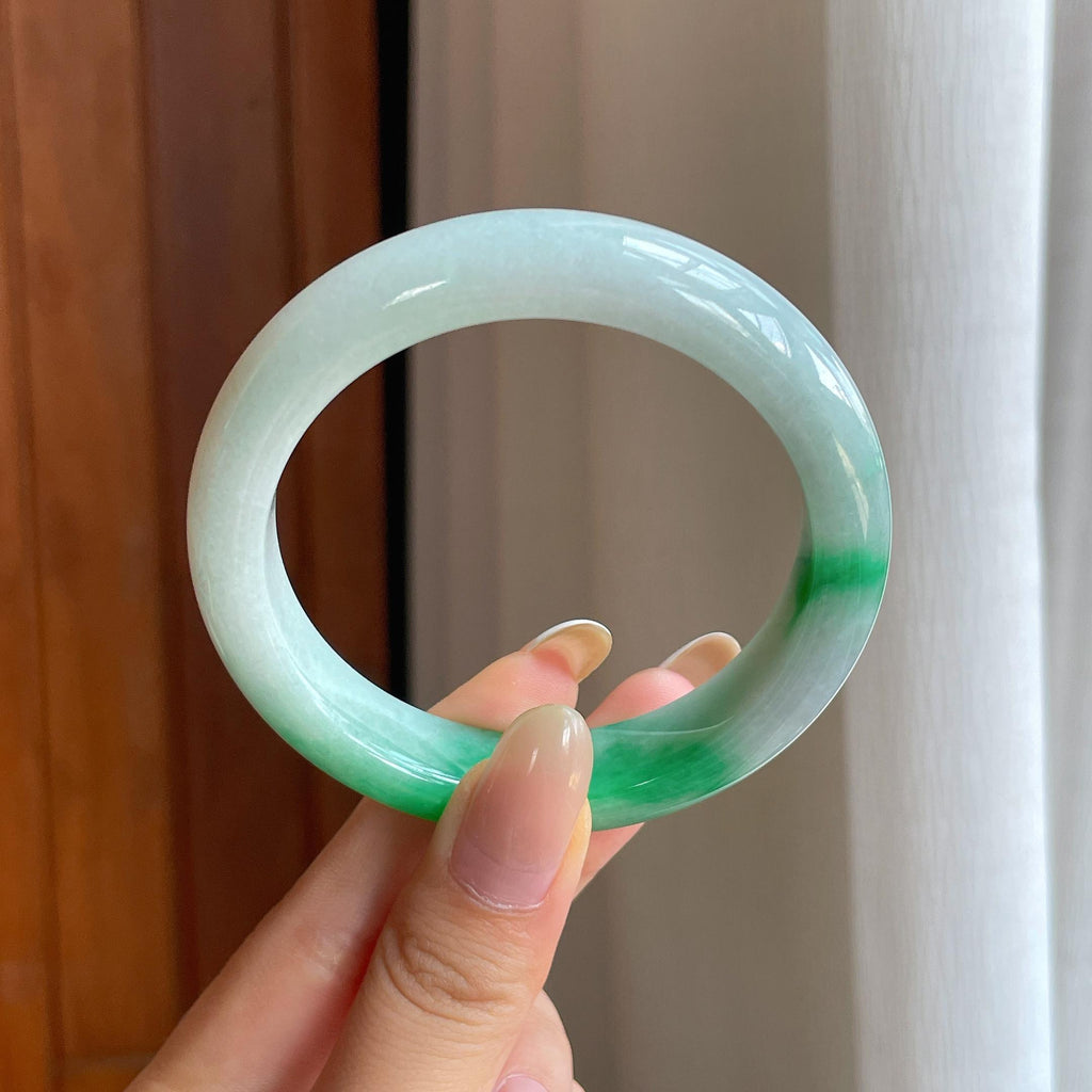 糯冰带色翡翠平安镯（55.3mm)（yc413693）