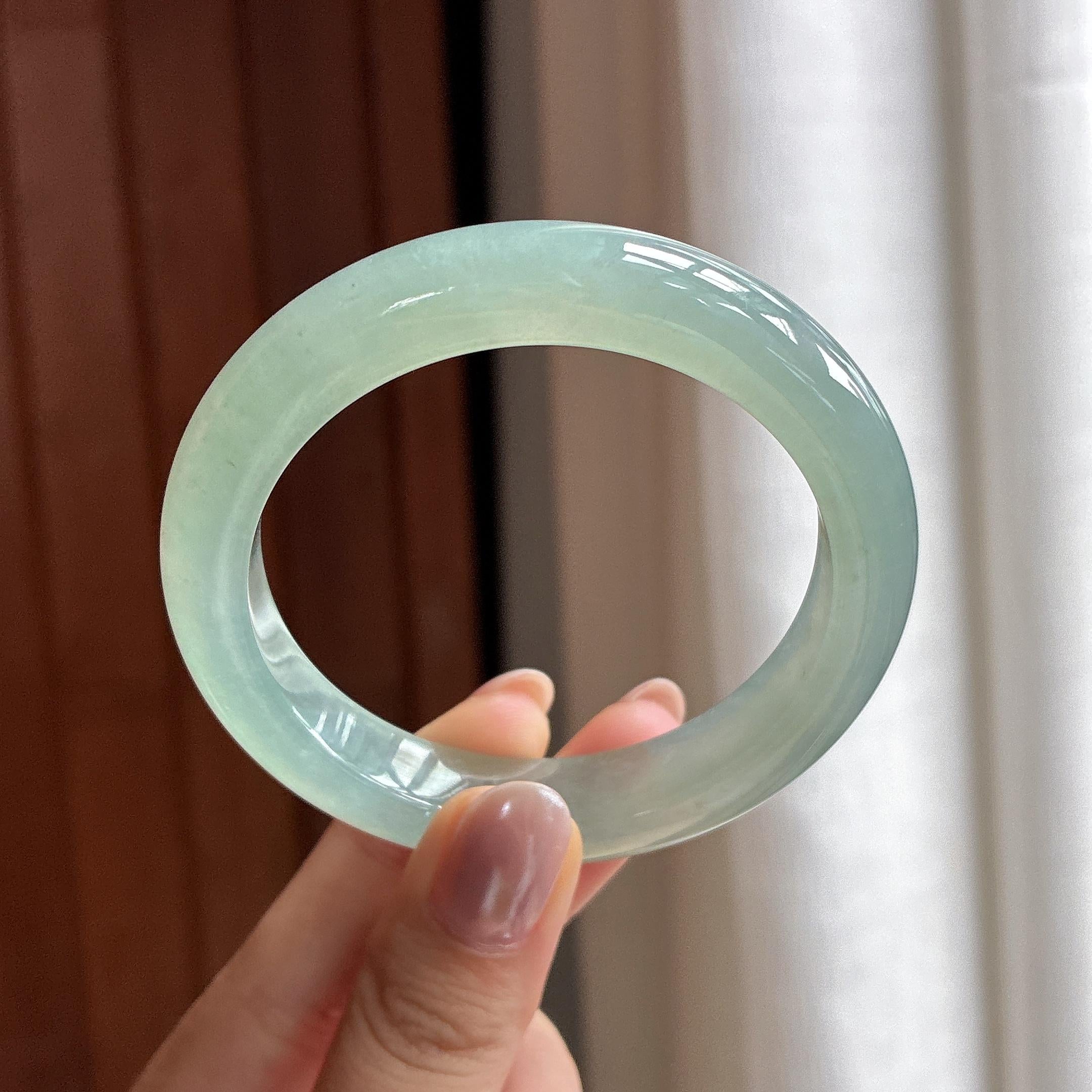 冰种晴底正圈平安镯 53圈 天然缅甸A货翡翠（yc495934）