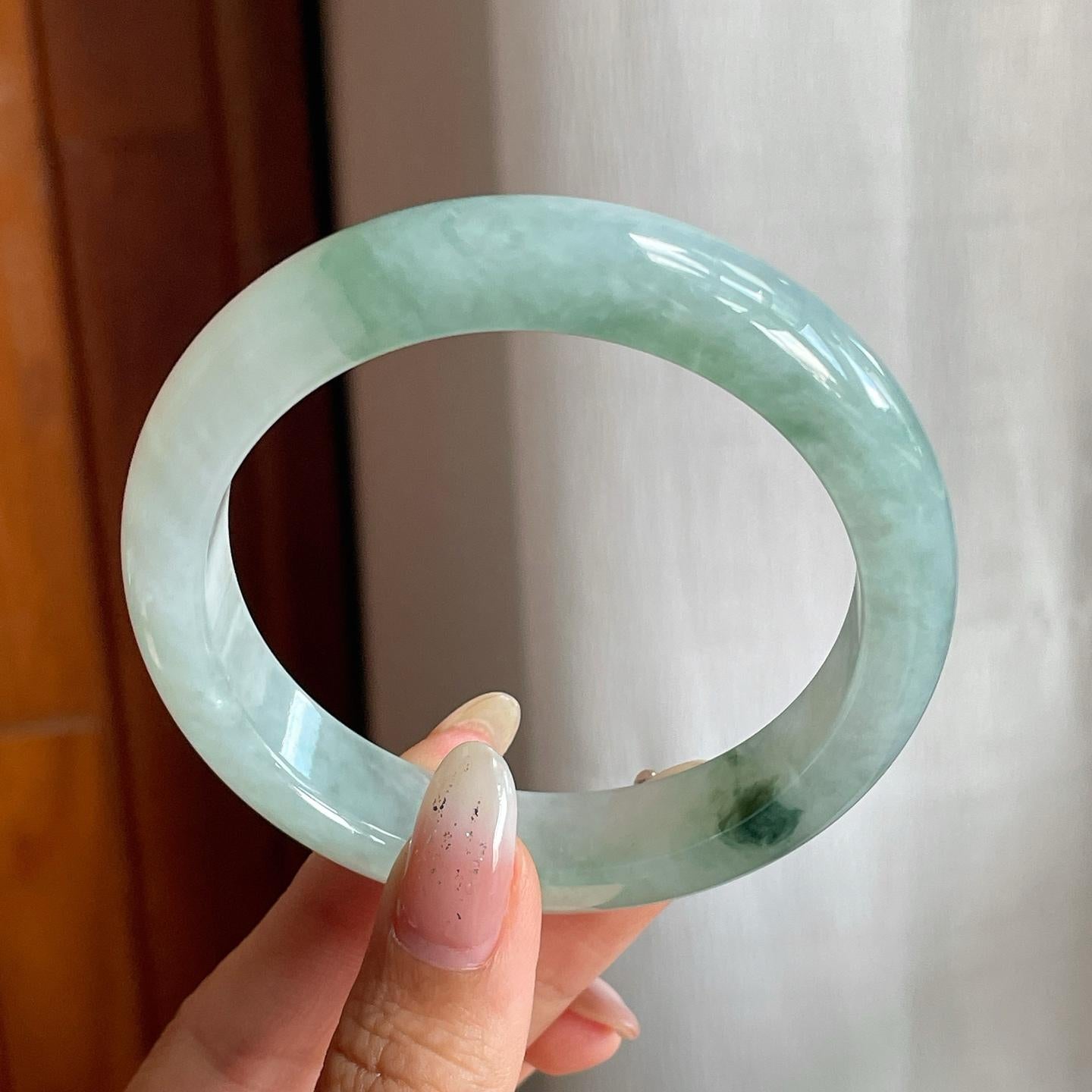 糯冰种飘花翡翠平安镯（58mm）（yc216833）