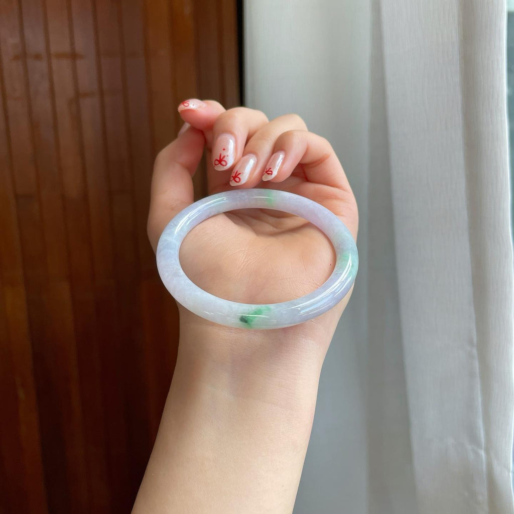 糯冰种春彩翡翠圆条手镯（53mm）（yc318590）