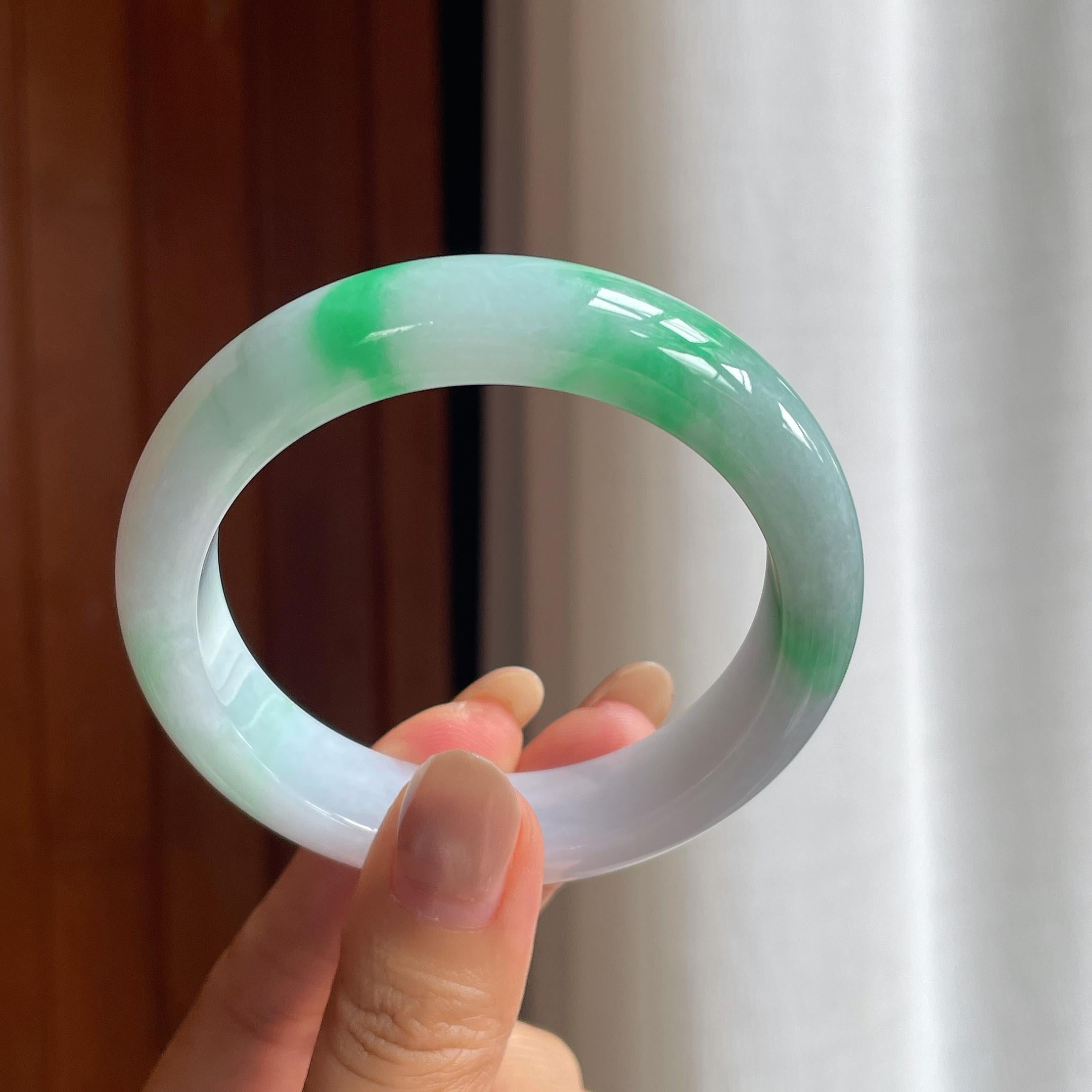 糯冰带色翡翠平安镯（56mm）（yc439890）